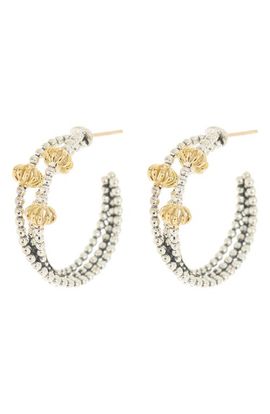 LAGOS LAGOS Sterling Silver & 18K Gold Signature Caviar Hoop Earrings