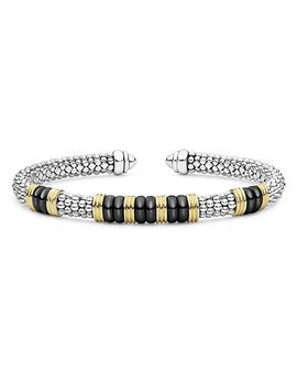 Lagos Lagos Sterling Silver & 18K Yellow Gold Black Caviar Cuff Bracelet