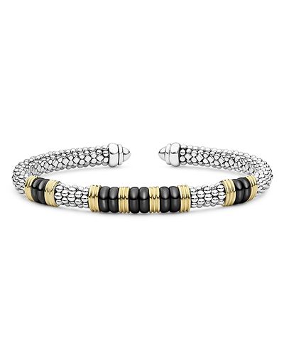 Lagos Lagos Sterling Silver & 18K Yellow Gold Black Caviar Cuff Bracelet