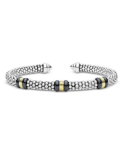 Lagos Lagos Sterling Silver & 18K Yellow Gold White Caviar Cuff Bracelet
