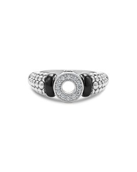 Lagos Lagos Sterling Silver Black Caviar Ceramic & Diamond Circle Bead Ring