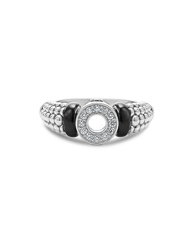 Lagos Lagos Sterling Silver Black Caviar Ceramic & Diamond Circle Bead Ring