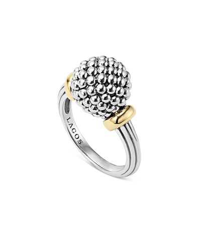 Lagos Lagos Sterling Silver Caviar Beaded Ring with 18K Gold