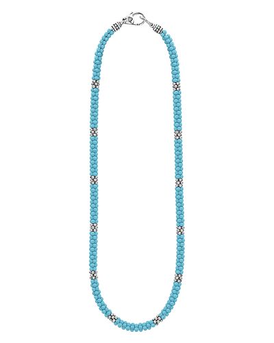 Lagos Lagos Sterling Silver Caviar Blue Caviar Ceramic Beaded Necklace, 16