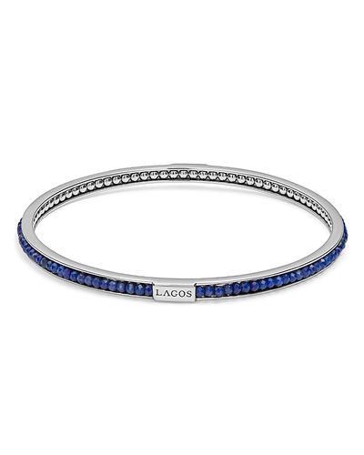 Lagos Lagos Sterling Silver Caviar Icon Lapis Beaded Bangle Bracelet
