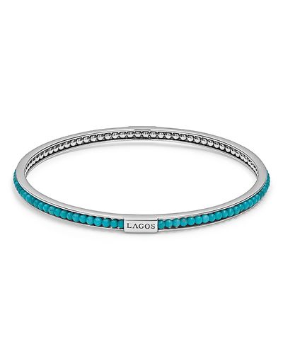 Lagos Lagos Sterling Silver Caviar Icon Turquoise Beaded Bangle Bracelet