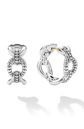 LAGOS LAGOS Sterling Silver Caviar Link Oval Hoop Earrings 