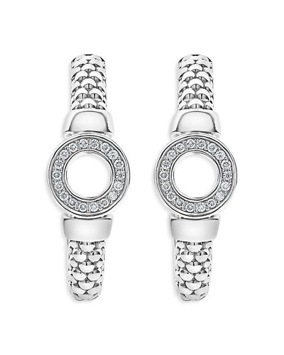 Lagos Lagos Sterling Silver Caviar Spark Diamond Circle Half Hoop Earrings