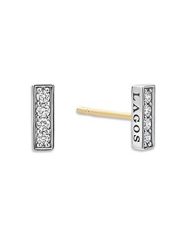 Lagos Lagos Sterling Silver Caviar Spark Diamond Linear Stud Earrings