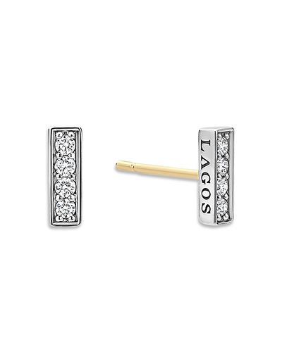 Lagos Lagos Sterling Silver Caviar Spark Diamond Linear Stud Earrings