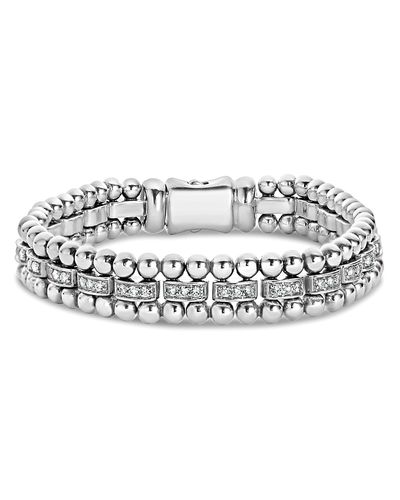 Lagos Lagos Sterling Silver Caviar Spark Diamond Link Bracelet