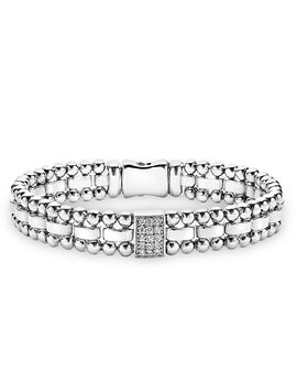 Lagos Lagos Sterling Silver Caviar Spark Diamond Rectangle Link Bracelet