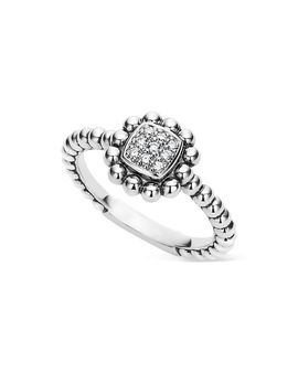 Lagos Lagos Sterling Silver Caviar Spark Diamond Square Ring