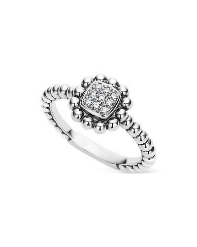 Lagos Lagos Sterling Silver Caviar Spark Diamond Square Ring