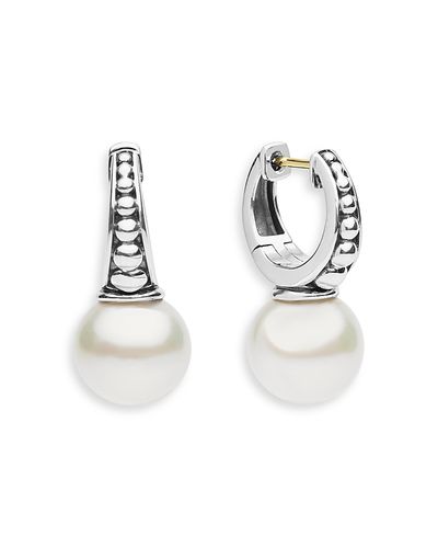 Lagos Lagos Sterling Silver Cultured Freshwater Pearl Luna Pearl Drop Huggie Hoop Earrings