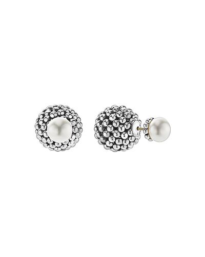Lagos Lagos Sterling Silver Signature Caviar Cultured Freshwater Pearl Front-Back Earrings