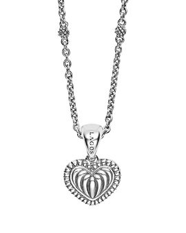 Lagos Lagos Sterling Silver Signature Caviar Fluted Heart Pendant Chain Necklace, 16