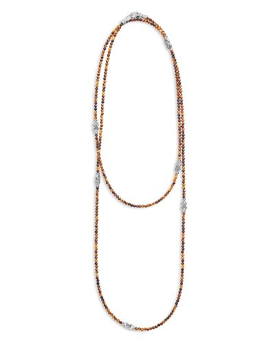 Lagos Lagos Sterling Silver Signature Caviar Tiger Eye Station Necklace, 34