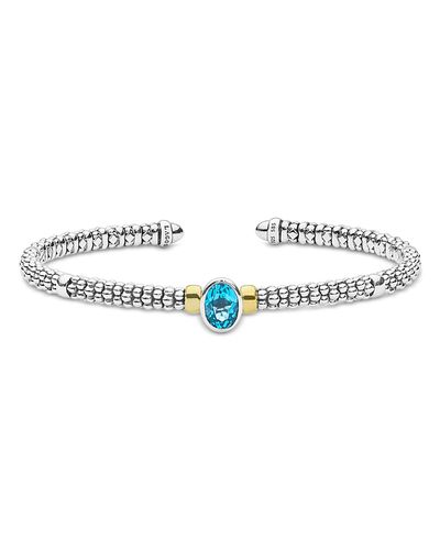 Lagos Lagos Sterling Silver Signature Caviar Topaz Mini Versa Cuff Bangle Bracelet