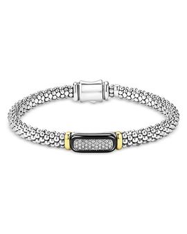 Lagos Lagos Two Tone Black Ceramic Diamond Caviar Bracelet, 6mm