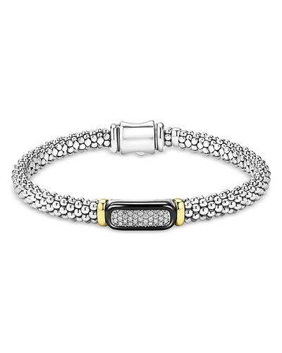 Lagos Lagos Two Tone Black Ceramic Diamond Caviar Bracelet, 6mm