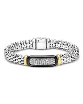Lagos Lagos Two Tone Black Ceramic Diamond Caviar Bracelet, 9mm