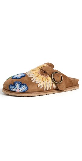 Laidback London Laidback London Drift French Knot Mules Mustard Suede Multi