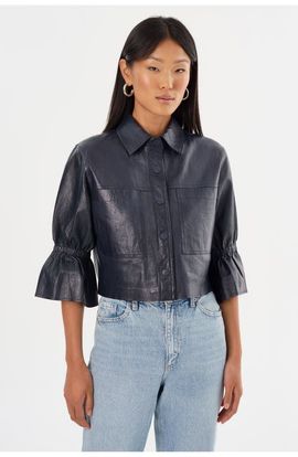 LAMARQUE LAMARQUE Carolina | Leather Ruffle Sleeve Jacket