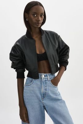 LAMARQUE LAMARQUE EVELIN | Cropped Faux Leather Bomber Jacket