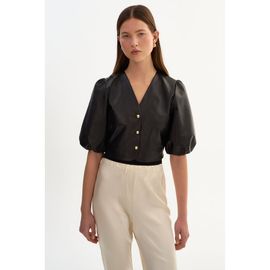 LAMARQUE LAMARQUE Franka | Balloon Sleeve Leather Blouse