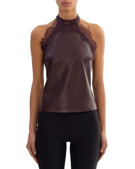 Lamarque Lamarque Ginny Lace Trim Faux Leather Top