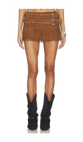 LAMARQUE LAMARQUE Isa Double Belted Micro Suede Skirt