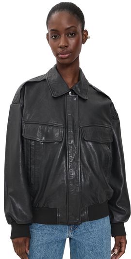 LAMARQUE LAMARQUE Trevanna Leather Bomber Jacket Black