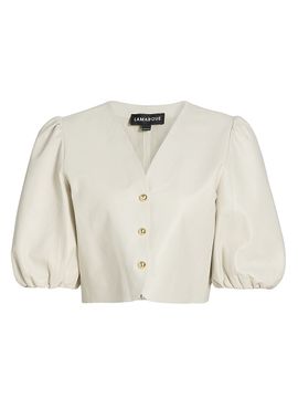 Lamarque Women's Franka Leather Balloon-Sleeve Blouse