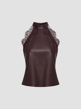 Lamarque Women's Ginny Faux Leather Lace-Trim Halter Top