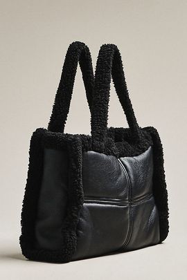 Lamarque Zoey Sherpa Fleece Faux Leather Tote