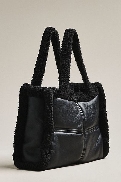 Lamarque Zoey Sherpa Fleece Faux Leather Tote