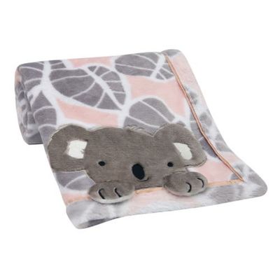 Lambs & Ivy Lambs & Ivy Calypso Koala Leaf Print Luxury Coral Fleece Baby Blanket