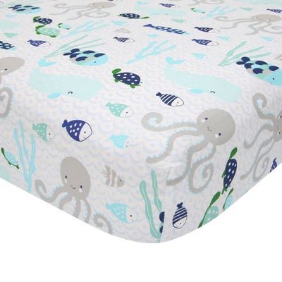 Lambs & Ivy Lambs & Ivy Oceania 100% Cotton Whale with Octopus and Fish Nautical Ocean Theme Fitted Crib Sheet