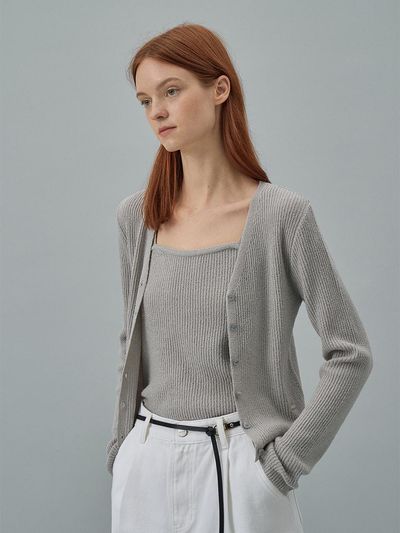 Lamerei Boucle V-neck Cardigan - Gray