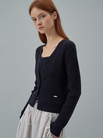 Lamerei Boucle V-neck Cardigan - Navy