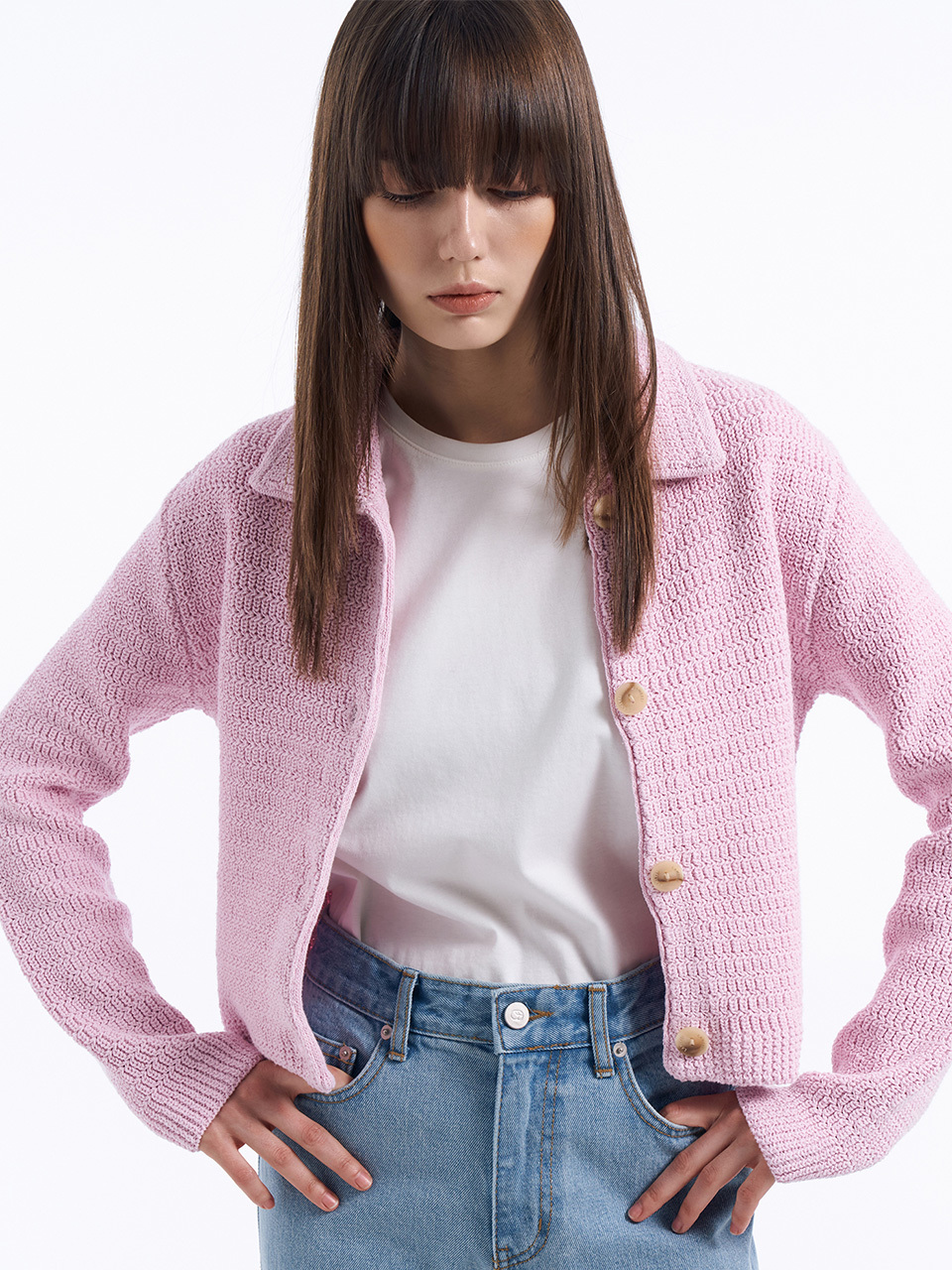 Lamerei Crop Knit Cardigan _Pink