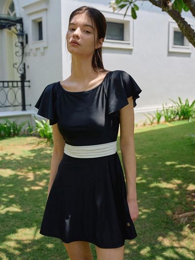 Lamerei Flare Sleeves Bathing Suit - Black