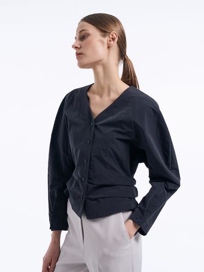 Lamerei Raglan Puff Sleeve Blouse_Navy