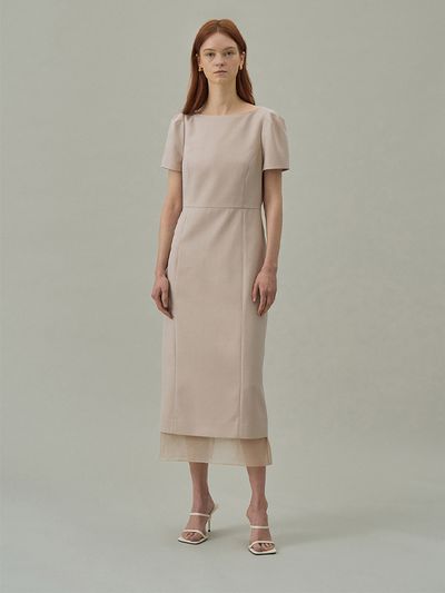 Lamerei Sheer Boat Neck Dress - Beige