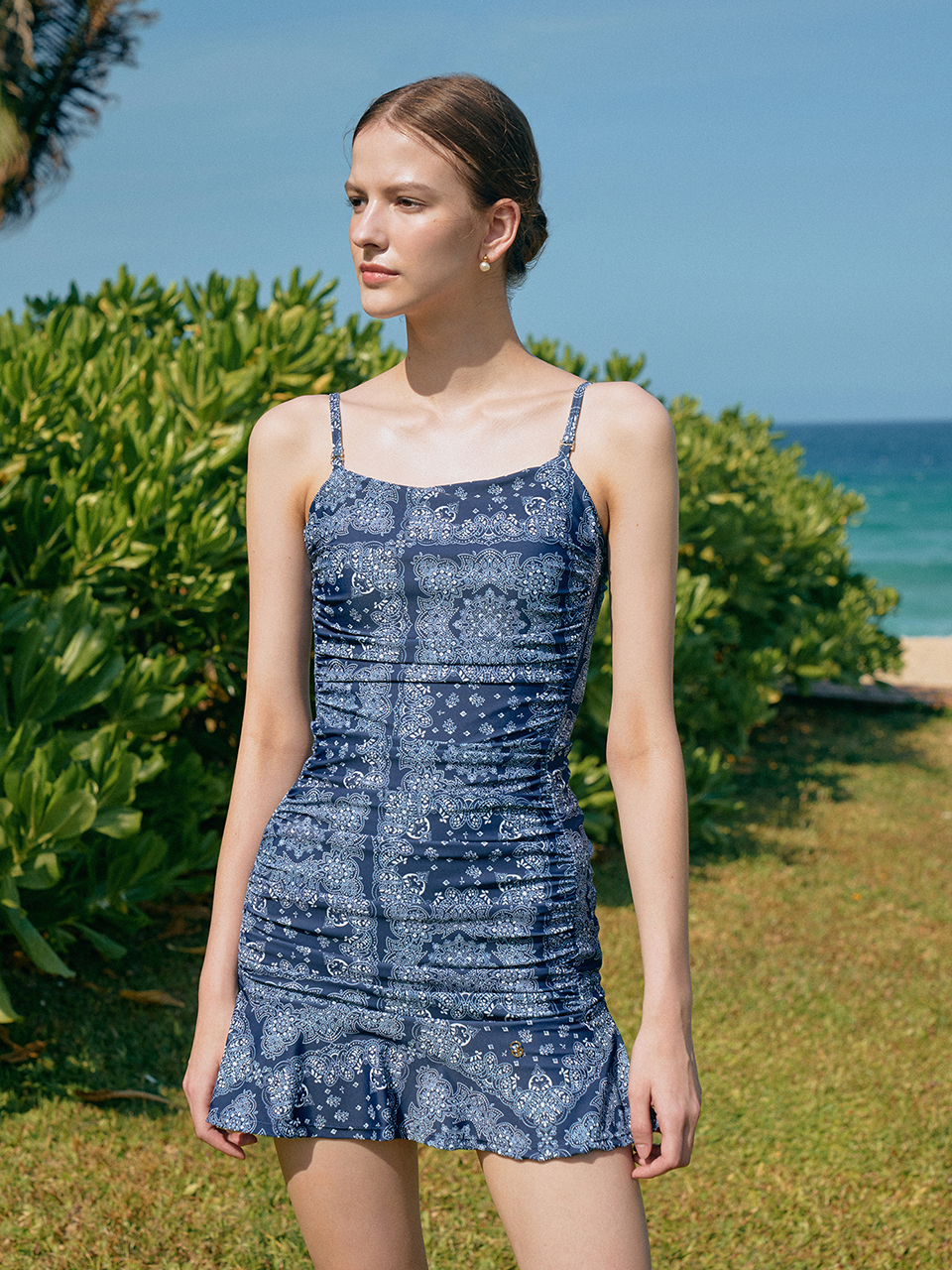 Lamerei Shirred Sleeveless Swimsuit_Navy