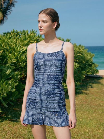 Lamerei Shirred Sleeveless Swimsuit_Navy