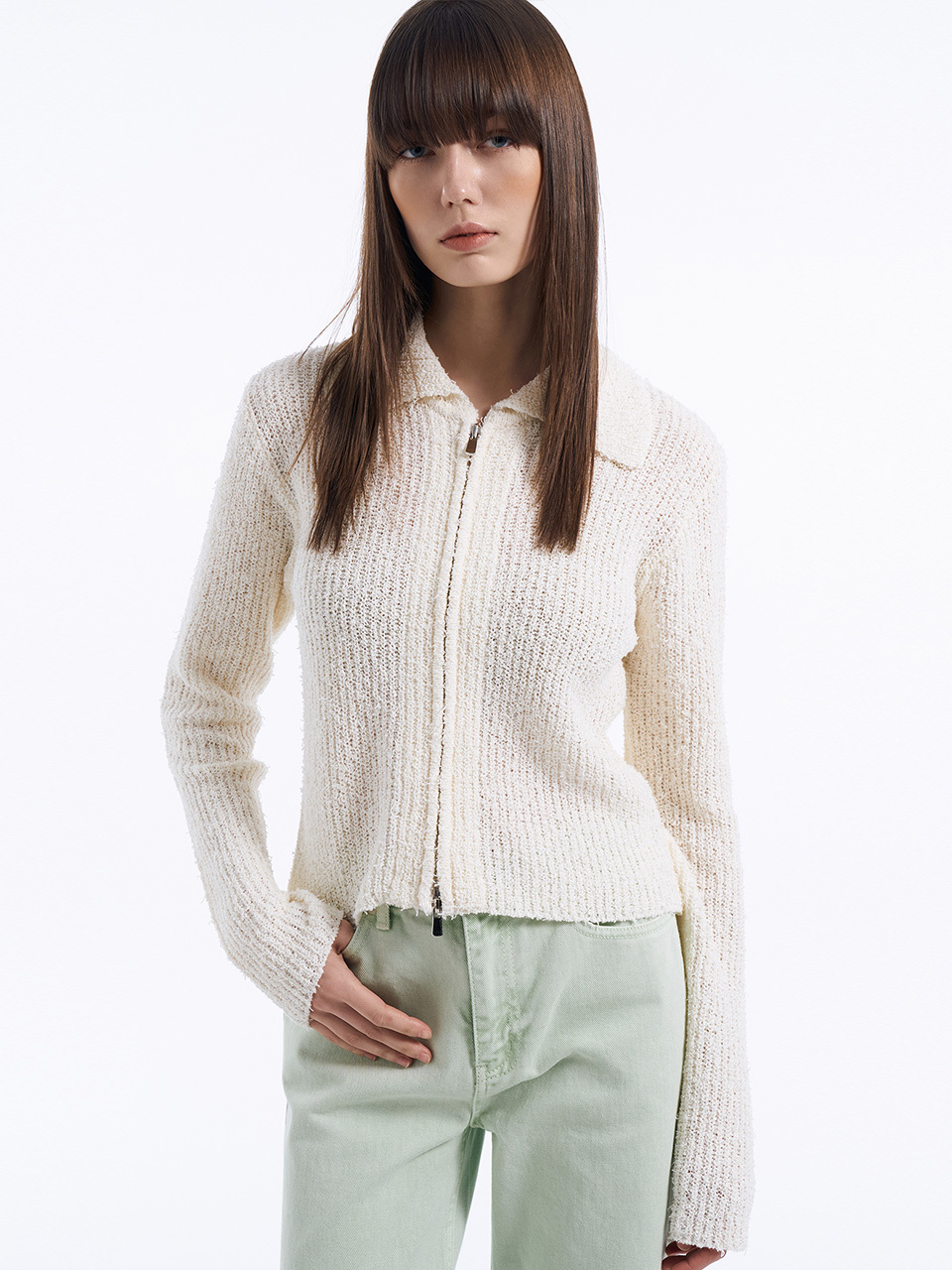 Lamerei Tail Yarn Two-way Zip-up Cardigan