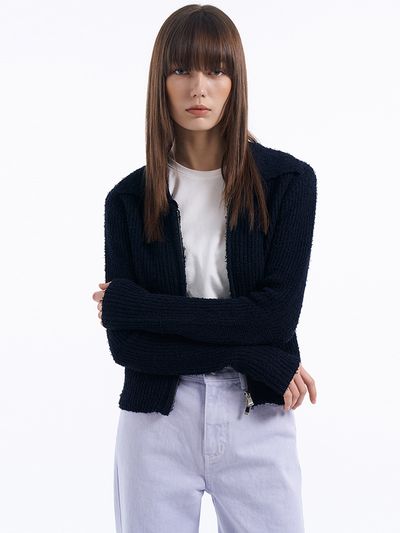Lamerei Tail Yarn Two-way Zip-up Cardigan _Navy