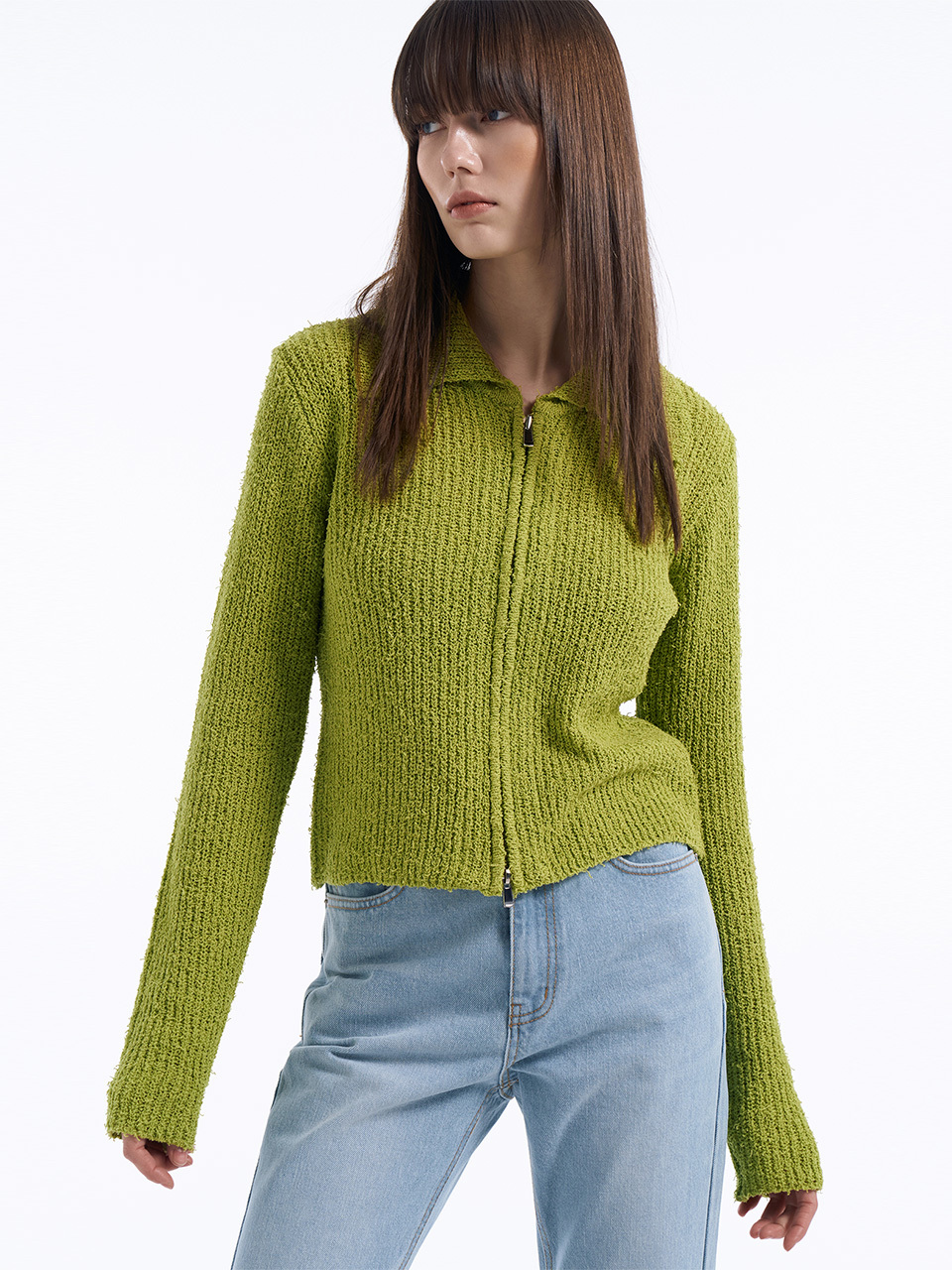 Lamerei Tail Yarn Two-way Zip-up Cardigan _Yellow Green